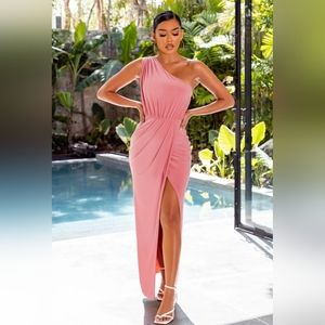 Club London Pink One Shoulder Maxi Dress